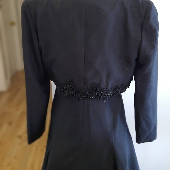 Vintage Two-Piece Black Dress and Beaded Bolero Set Shoulder Pads 80s Prom Fancy - Picture 4 of 7
